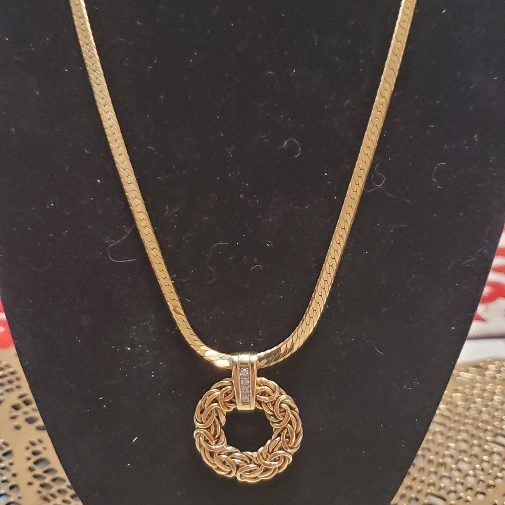 14k Italian herringbone necklace & 14k pendant